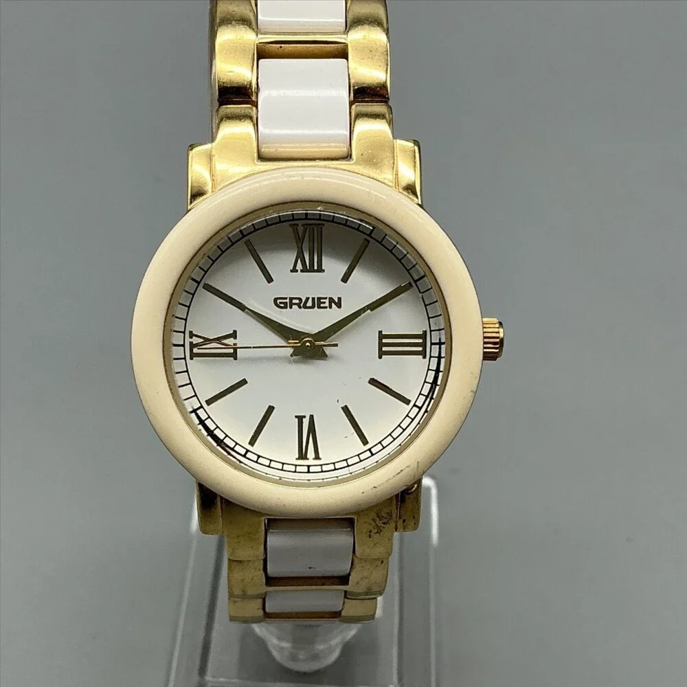 Gruen GSL121 Womens Watch 32mm White Dial Gold Tone Bracelet New Battery 8